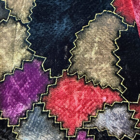 Vintage Velvet Patchwork Blazer Jacket Retro Y2K Holiday XL - Picture 7 of 8